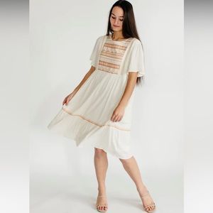The Main Street Exchange Embroidered Swiss Dot Knee Length Dress